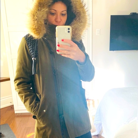 Maje Winter coat with fur trim and leather details - Picture 4 of 5